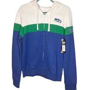 NEW Women's M Seattle Seahawks New Era White Royal Colorblock Zip Hoodie Jacket